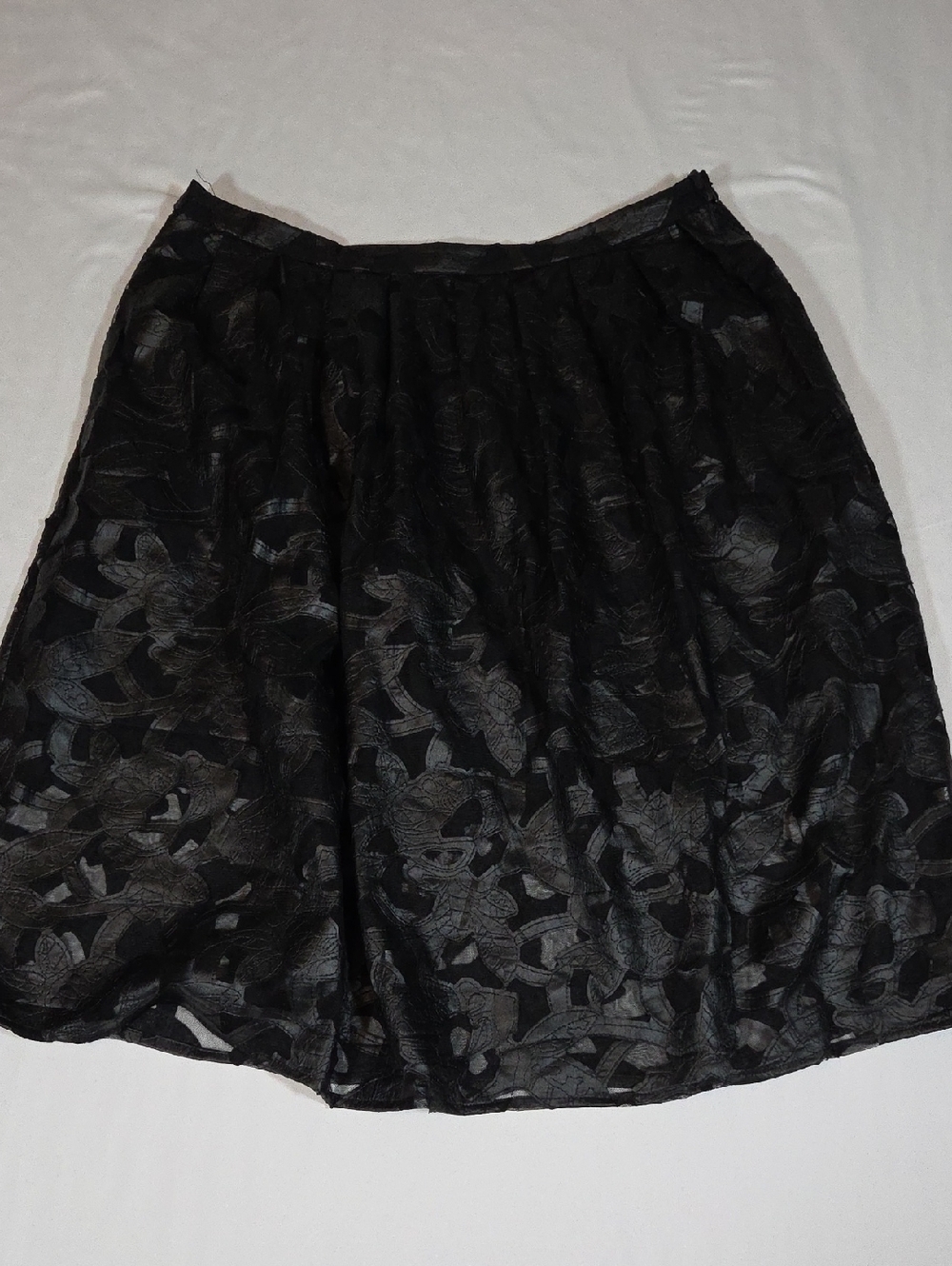Michael Kors Black Skirt Mesh Faux Leather Lined Flower Pattern Sz 14 W/Pockets
